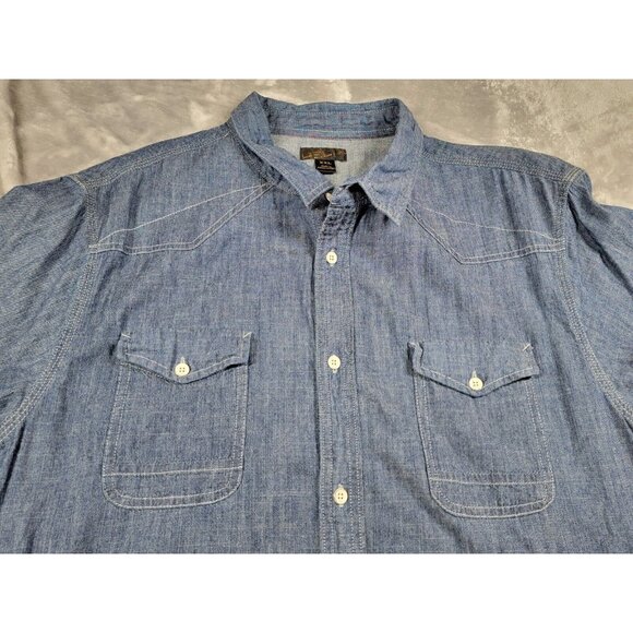 Helix Western Blue Button up Denim Short Sleeve Shirt Men's size 2XL - Picture 1 of 7